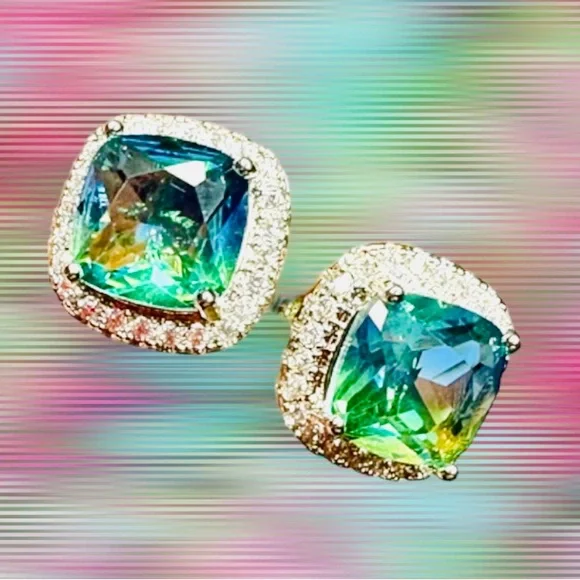 Silver and Green Gemstone
Square Stud Earrings - Picture 5 of 10